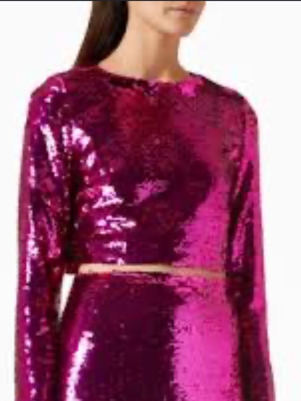 Milly Magenta Sequin Long-Sleeve Crop Top